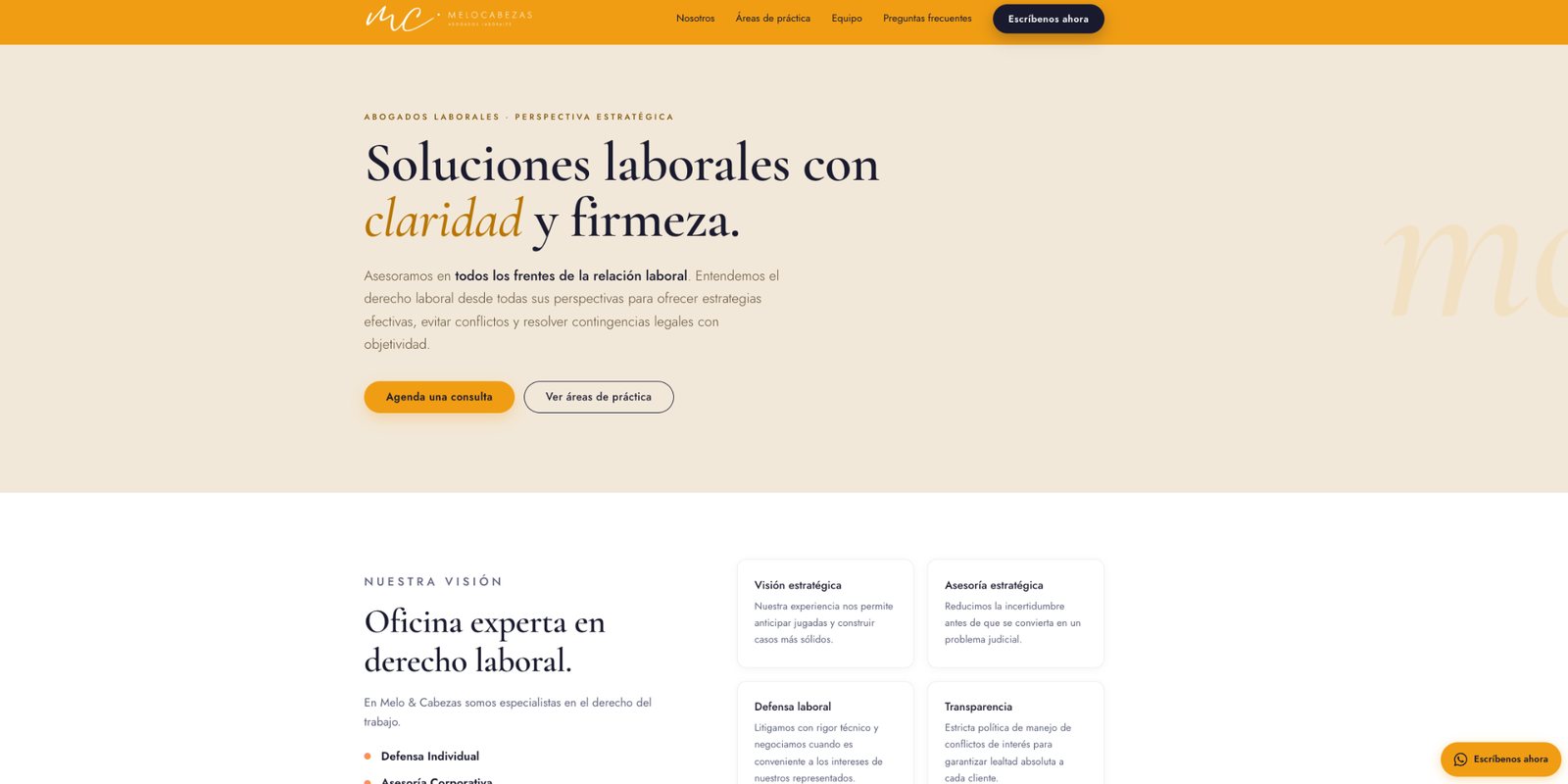 Vista del sitio de Melo & Cabezas, abogados laborales